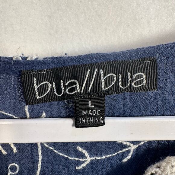 Boho Crochet Lace Peasant Top L Navy Cotton Embroidered Cottagecore Festival - Picture 5 of 7